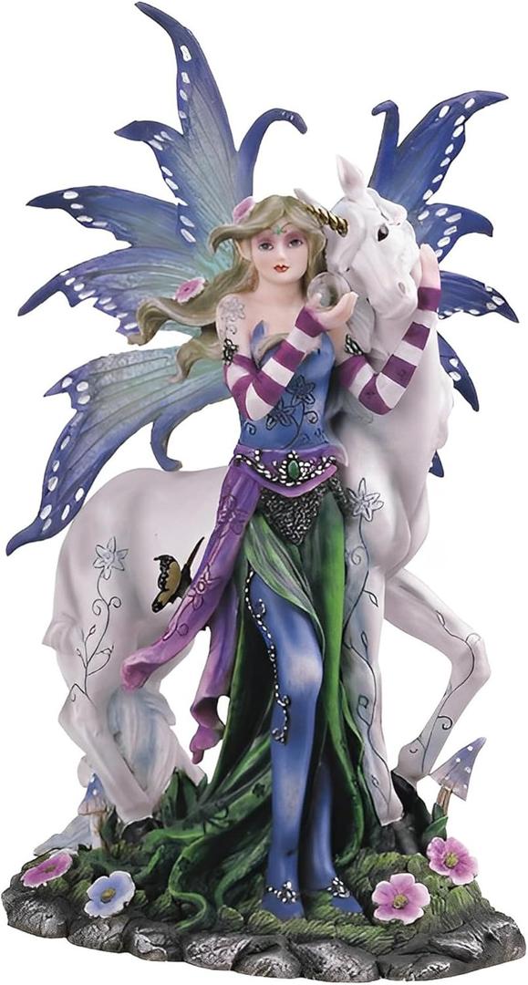 ICE ARMOR 10" H Blue and Purple Spring Fairy with Unicorn Figurine Statue Sculpture Ornament Decor for Housewarming, Holidays, Christmas for Men/Women