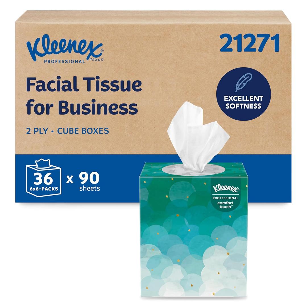 Kleenex Professional Facial Tissue, Bulk (21271), 2-Ply, White, Upright Cube Boxed Format, Designed for Business (90 Tissues/Box, 6 Bundles of 6 Boxes, 3,240 Sheets/Case)