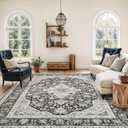 Washable Area Rug 8x10 - Bedroom Living Room Large Indoor Rugs Soft Oriental Vintage Rugs Non-Slip Backing Stain Resistant for Farmhouse Kitchen (Slate Grey/Black 8x10) (8' x 10', Black/Grey)
