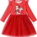 Disney Princess Frozen Minnie Mouse Dress Girls Sparkle Ruffle Tulle Tutu Birthday Party Fall Outfits Clothes Baby to Toddler (Red)