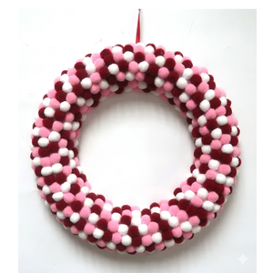 Pompom Wreath 12inches Pink And Red
