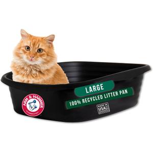 Arm & Hammer Simply Recycled Plastic Cat Litter Pan, Made in USA, Easy to Clean, Large Durable Litter Box, Black