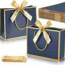 DOYIDE 12 Pcs Thank You Gift Bags with Handles, 9x7x3.1in Paper Gift Bags with Bow Ribbon, Blue Party Favor Bags for Any Birthday Wedding Baby Shower Bridesmaid Party Medium Gift Wrap Bags