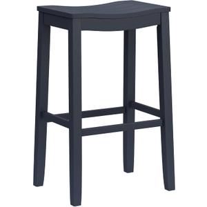 Hillsdale Fiddler Wood Backless Bar Height Stool with Saddle-Style Seat, Navy