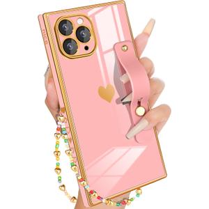 Petitian for iPhone 11 Pro Max Case Stand/String, Luxury Cute Women Girls Heart Electroplated Designer Phone Cases for 11 Pro Max (Pink)