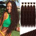160g 5 Bundles Chocolate Brown Human Braiding Hair - Deep Water Wave,20 Inch, Color4, Curly, Boho Braids, No Weft, 5 Braids Per Pack, Wet and Wavy