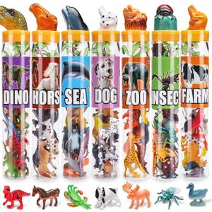 95 Pcs Small Animal Toys, Assorted Mini Ocean, Zoo, Farm, Dinosaur, Insect, Dog and Horse Figure, Little Plastic Animals Figurine for Easter, Sensory Bin Stuffers, Birthday Gifts,Kid 3-5