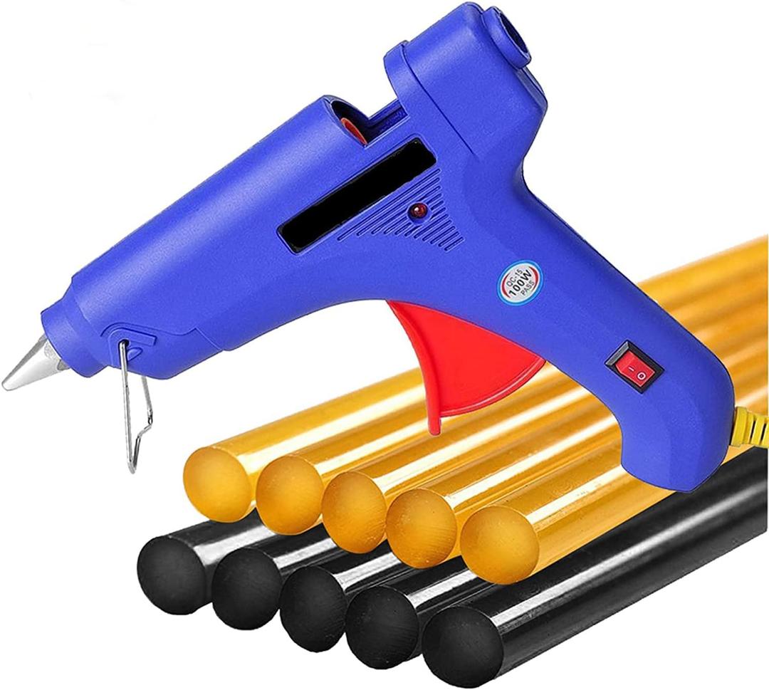 Glue Gun - 100W Hot Glue Gun with 10Pcs High adhesion Hot Glue Sticks for Car Dent Repair, Home Improvement, Quick Daily Repair and DIY Small Craft Projects (Tool Set, Blue)