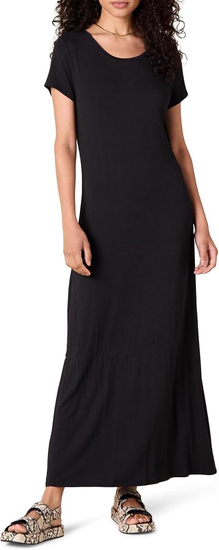 Amazon Essentials Women's Short-Sleeve Maxi Dress, Flowy (Black)