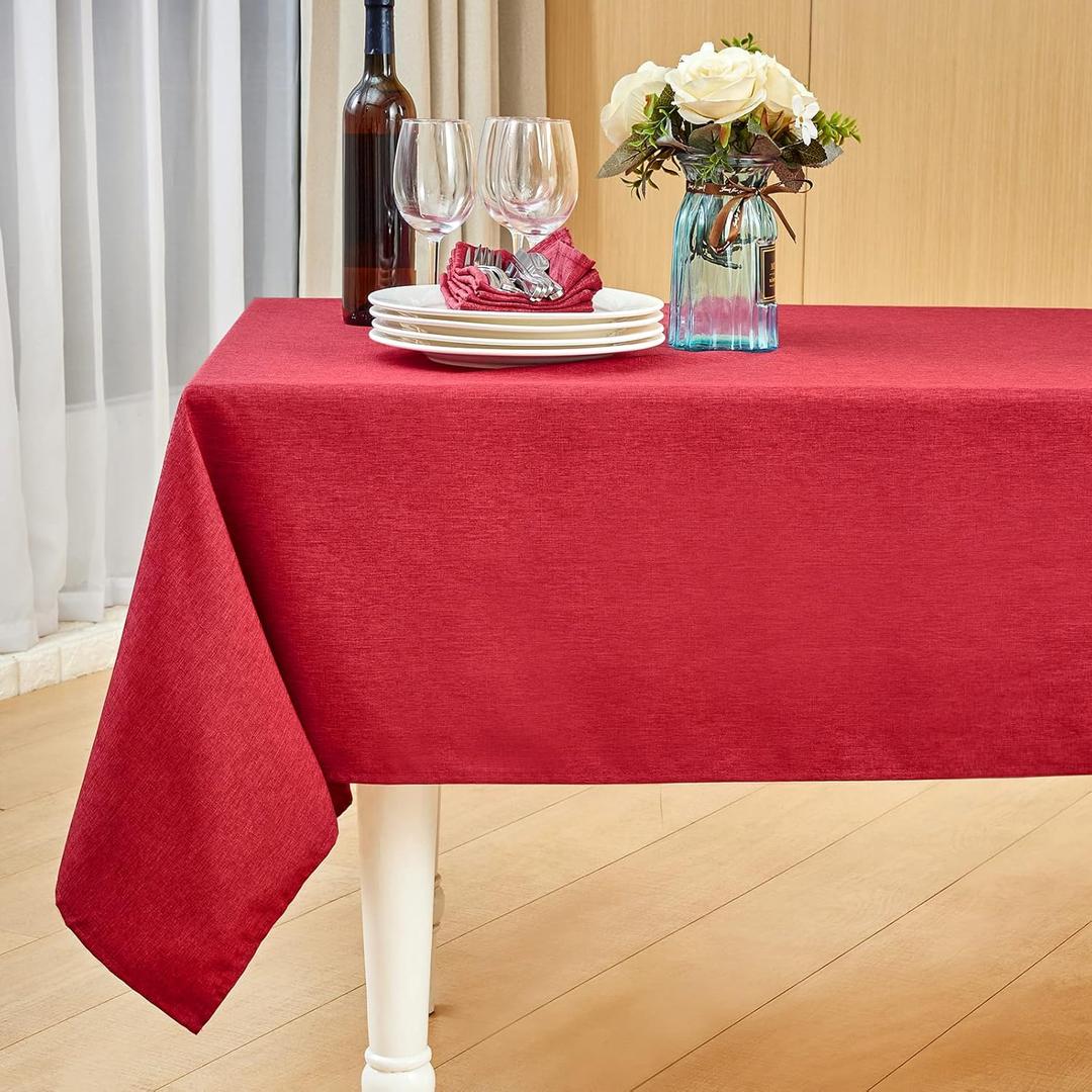 Mebakuk Rectangle Table Cloth Linen Farmhouse Tablecloth Waterproof Anti-Shrink Soft and Wrinkle Resistant Decorative Fabric Table Cover for Kitchen (Dark Red, 60" x 84" (6-8 Seats))