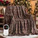 Homemate Heated Blanket Electric Twin Size - 62x84 Heating Blanket with 10 Fast Heat Levels 8 Hours Auto Off Ultra Soft Cozy Flannel Over-Heated Protection ETL Certification Keep Warming in Home (Brown Christmas)