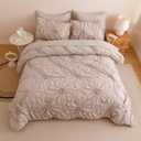 Khaki Queen Comforter Set - 7 Pieces Bed in a Bag, Premium Comforters Queen Size Bed Set Pintuck Pinch Pleat Complete Comforter Set with Flat Sheet, Fitted Sheet and Pillowcases,Khaki