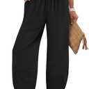 Lepunuo Womens Baggy Wide Leg Pants Summer High Waisted Palazzo Pants Beach Vacation 2026 Casual Trousers with Pockets (Black, XL)