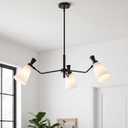Black Dining Room Light Fixtures Over Table, 3-Light 33.5" Modern Farmhouse Chandelier with Milk Glass and Rods Adjustable Height for Kitchen Island, Foyer, Entryway, Living Room, E26 Base, Dia 32"