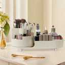 Rotating Makeup Organizer Cosmetic Organizer, Cosmetic Display Case Round Vanity Makeup Organizer Cosmetic Storage Display box for Skincare, Brushes, Eyeshadow, Lipstick (Creamy White)