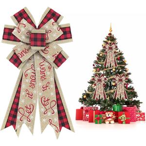 Christmas Wreath Bows Christmas Decor Bow Let It Snow Words Burlap Bows for Wreaths, Christmas Ribbon Bows Tree Topper Bows for Christmas Home Indoor Outdoor Decoration Wreath Ornament Supplies