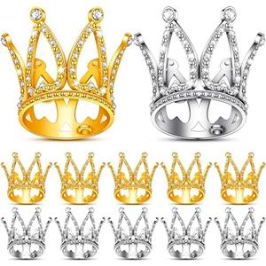 10 Pcs Crown Cake Topper Mini Baby Crown Tiny Queen Small Alloy Crystal Princess Headpiece Cake Decoration for Women Lady Girl Bridal Wedding Royal Themed Baby Shower Birthday Party(Gold, Silver)
