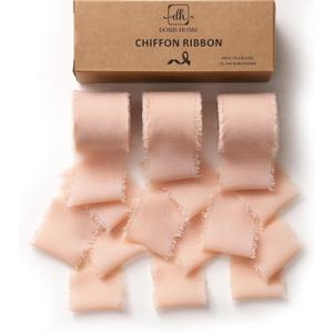 DORIS HOME Nude Pink Chiffon Ribbon for Flower Bouquet, 1.5" x21Yd Fabric Ribbon for Gift Wrapping, Handmade Frayed Ribbon for Wedding Christmas Decorations