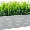 MyGift 15 Inch Artificial Green Grass Plants Potted in Ribbed Gray Concrete Planter Box, Tabletop Faux Greenery in Rectangular Cement Pot Centerpiece Dcor