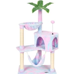 KIYUMI Cat Tree Cat Tower Condo with Sisal Scratching Post for Indoor Cats Tree Furniture with Hammock Perch and Kitten Ball Toys, Multi-Level Pet Activity Center (Rainbow)
