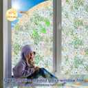QHY Sunshine Privacy Window Film with Installation Tool Decorative Stained Glass Window Stickers Reusable Window Film (Leafy Daisy, 35.4 x 78.7)