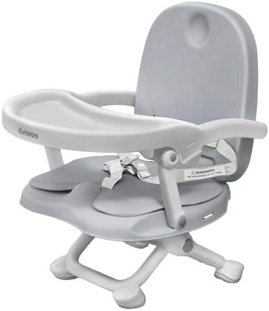 Yoleo Baby Booster Seat for Dining Table with Removable Tray & Cushion, 3in1 Portable Toddler Booster Seat, 4 Height Adjustable Travel High Chair for Babies and Toddlers