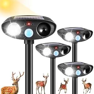 2026 4Pack Sonic Fortress Pro Deer Repellent Outdoor Solar Ultrasonic Animal Repellent with Motion Sensor&Flash Light-IP65 Waterproof Cat Repellent for Raccoon,Squirrel Fortress Pro-Garden,Yard(black)