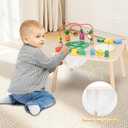 Activity Table for 1+ Year Old, 7 in 1 Wooden Montessori Activity Center Play Table with Drum, Bead Maze Shape Sorter Fishing Game, Kids Sensory Educational Toddler Learning Toys 1st Birthday Gifts