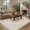 PureCozy 9x12 Area Rug Washable Neutral Beige Brown Vintage Floral