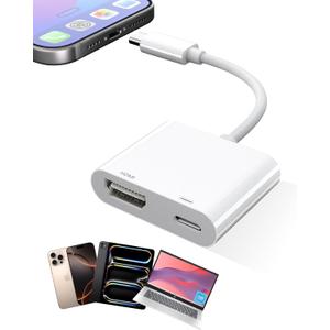 USB C to HDMI Adapter for iPhone 16 15 to TV, 4K Sync Screen Connector Cable, Type C Digital AV Adapter for TV/Projector/Monitor, No Power Needed