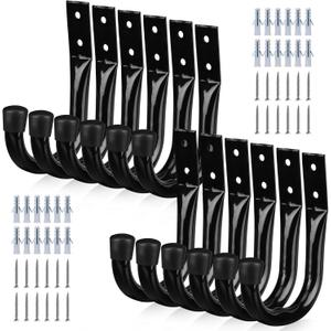 Heavy Duty Garage Storage Hooks, 12-piece Bike Hooks for Garage Wall, Utility Garage Hooks, Wall Mount J Hook for Hanging, Large Metal Storage Organizer Tool, Extension Cord Hanger