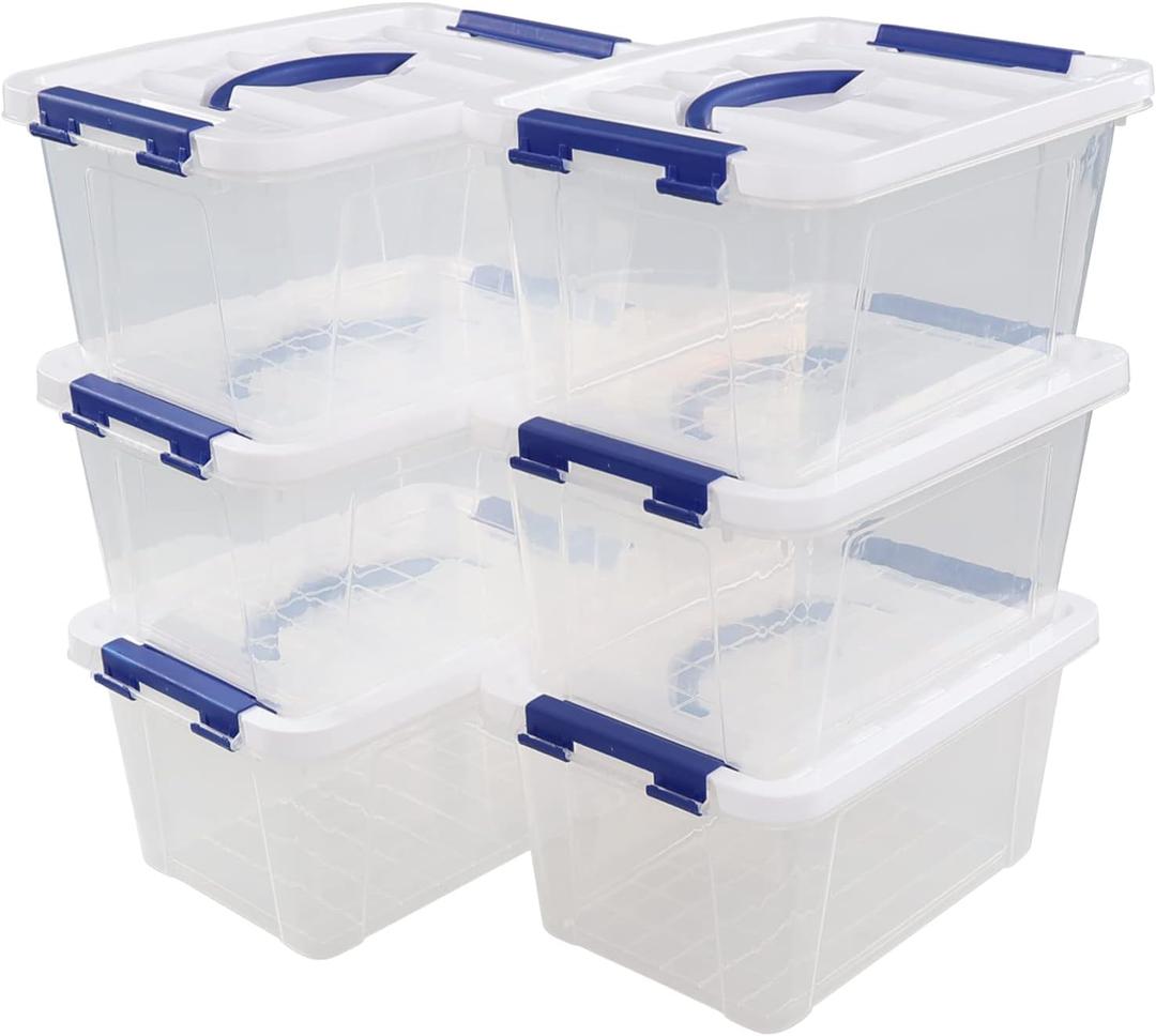 Kiddream 7 Quart Clear Plastic Box Bins, 6-pack Small Storage Bins with Lids (White)