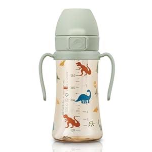 GROSMIMI Flip Top Spill Proof Sippy Cup, PPSU, BPA Free, 10 oz, Stage 2 Straw for Toddlers (Dinosaur)