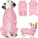 Lukovee Recovery Suit for Dogs, Zipper On Recovery Suit for Female Male Dog, Onesie Abdominal Wounds Cone E-Collar Alternative Prevent Licking Spay Recovery Suit (Large, A-Pink)