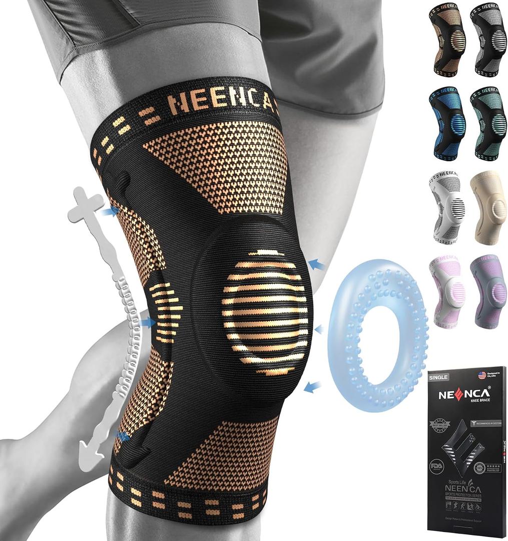 NEENCA Professional Knee Brace for Pain Relief, Medical Knee Support with Patella Pad & Side Stabilizers, Compression Knee Sleeve for Meniscus Tear, ACL, Joint Pain, Runner, Workout (Copper, X-Small)