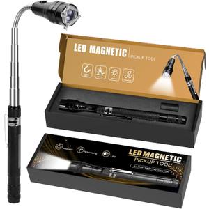 Magnetic Flashlight Gifts for Men: Extendable Magnet Pickup Tool Gifts for Dad Telescoping Cool Gadget Christmas for Him, Husband, Handyman (Black)