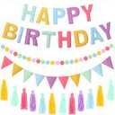 Mindsoft 4 Pcs Felt Happy Birthday Banner Pre-Strung Happy Birthday Banner Felt Ball Garland Tassel and Triangle Flags Garland Pastel Backdrop Decorations for Kids Adults Party Supplies