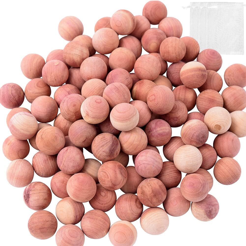 Cedar Balls for Clothes Storages, 100pc Red Cedar Balls for Closets and Drawers with 3 Satin Bags