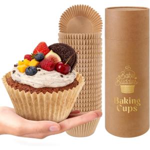 Cupcake Liners & Muffin Liners - JUMBO, NON STICK, THICK Parchment Paper For Baking Muffins - Big Giant Extra Large XL Size, Heavy Duty, Tall Unbleached Natural Brown Cup Cake Holders Wrappers