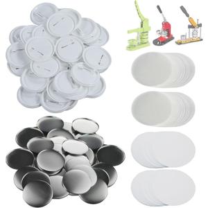 Happizza 200 Sets 58mm(2.25 in) Blank Pin Back Buttons Parts for Button Maker Machine 58mm, Round Badge Making Supplies, Includes Metal Cover, Plastic Button Back Cover, Clear Film&Blank Paper