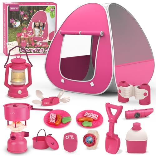 Kids Camping Set with Tent - Pop Up Tent, Kids Play Tents Outdoor Toys Camping Tools Set Gift for Girls Age 3 4 5 6 Year Old Birthday Christmas