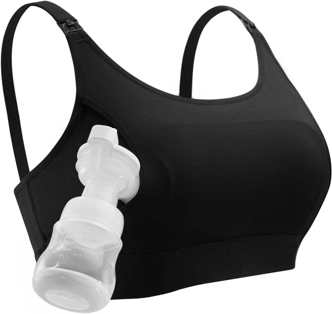 Momcozy Hands Free Pumping Bra, Adjustable Breast-Pumps Holding and Nursing Bra, Pumping & Nursing Bra in One (Black), XXL