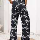 Heymoments Women's Wide Leg Lounge Pants with Pockets Lightweight High Waisted, Adjustable Tie Knot Loose Trousers, Large 