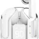 Wireless Sport Earbuds  White, Noise Cancelling, LED Battery Display, Waterproof, 8H Playtime, Touch Control, Secure Fit, Mic  for Running & Gym