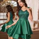 Meetjen Women's Short Prom Dresses for Teens Formal Sequin High Low Satin Bridesmaid Cocktail Party Homecoming Dress (Green, L)