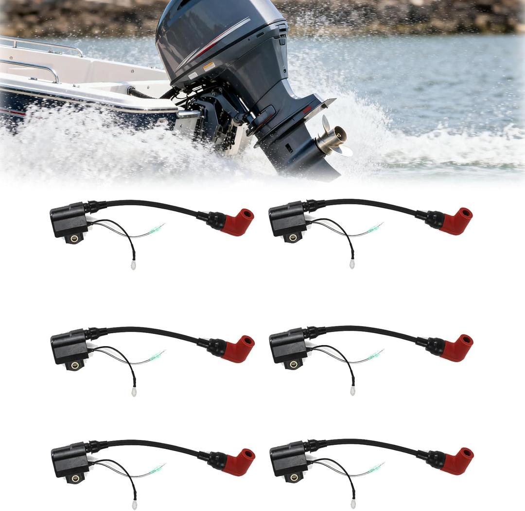 6pcs Heavy Duty Ignition Coils for Yamaha Outboard 100HP 115HP 130HP 140HP 150HP 175HP 200HP 225HP 2 stroke Replace OE 6R3-85570-01-00 6R3-85570-00-00