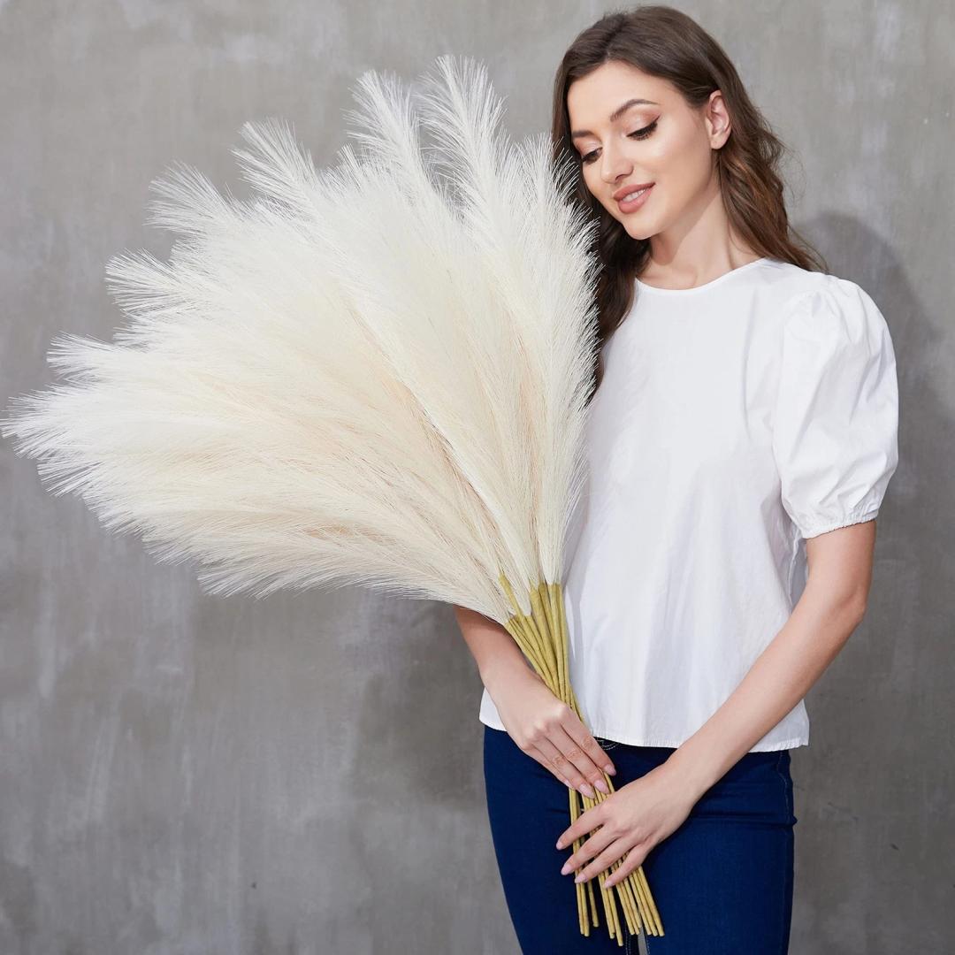 Tall Fluffy Fake Faux Artificial Pampas Grass Feathers Floor Vases Fillers Boho Chic, 
9 PCS 37''/3.1FT