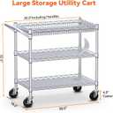 WDT 990Lbs Capacity Heavy Duty Rolling Utility Cart, NSF Rolling Carts with Wheels,Commercial Grade Metal Cart with Handle Bar & Shelf Liner,Trolley Serving Cart for Kitchen,Restaurant,Silver