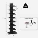 TUTOTAK Narrow Bookshelf, 8-Tier Bookcase with LED Lights, Spine Book Shelf for Small Space, Corner Standing Shelf for Living Room, Office, Study, Entryway, Black BS06BK008L