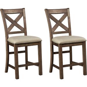Signature Design by Ashley Moriville Rustic Farmhouse 24.5" Upholstered Barstool, 2 Count, Beige & Brown